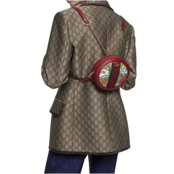 Gucci Red Ophidia Supreme GG Canvas Floral Round Chain Strap Mini Backpack - Picture 2 of 13